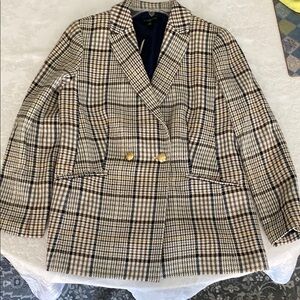 Talbots Cream and Black Blazer Classic Plaid Design